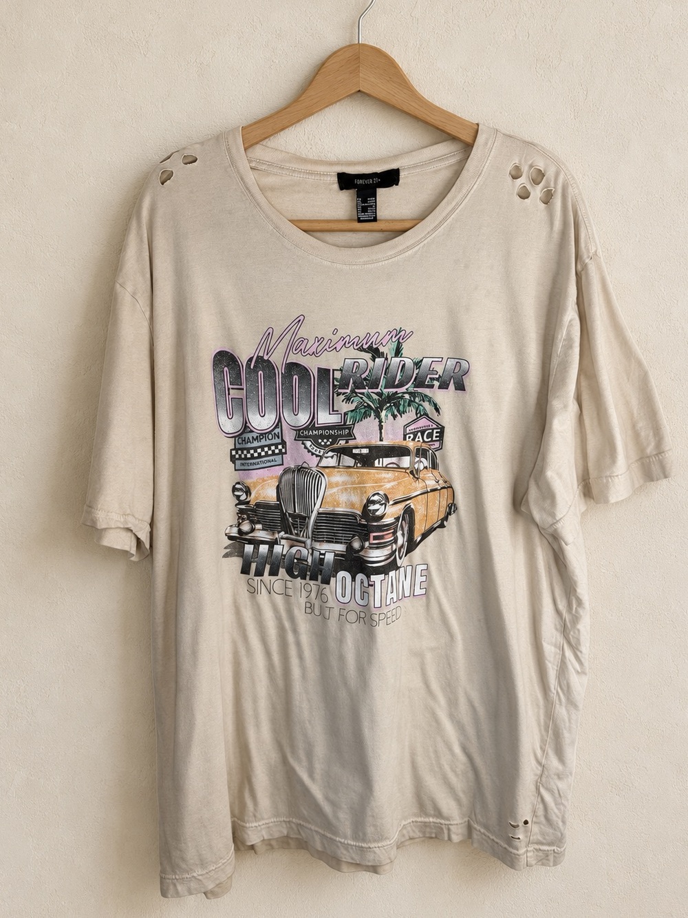 Distressed Forever 21 Cream Plus Size Graphic Tee